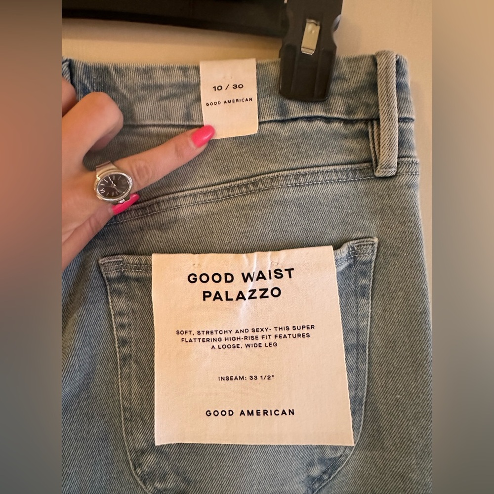 Good American Wide Leg Palazzo Jeans in Light Blue Denim